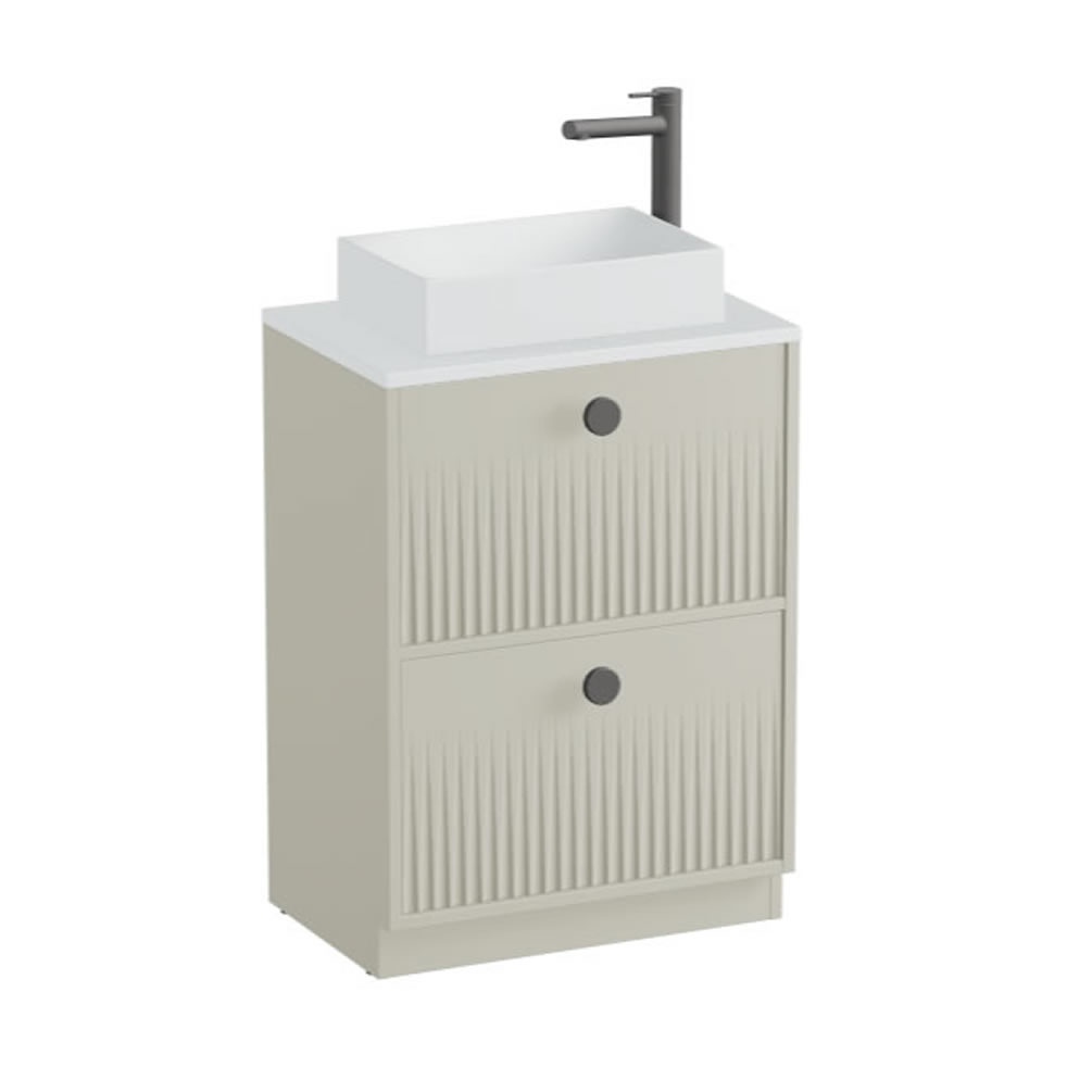 Vado Safari Fluted 600mm Cashmere Floorstanding Vanity Unit & Arctic Worktop