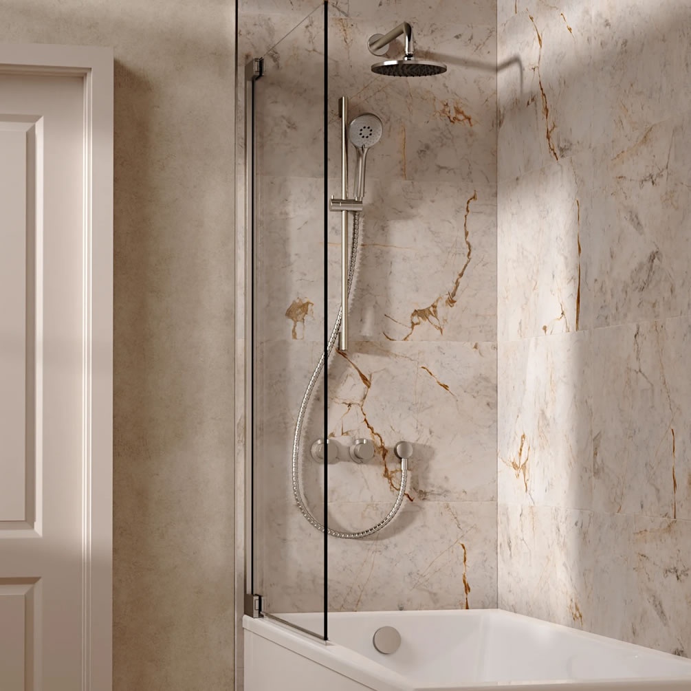 Lifestyle image of Crosswater Module Brushed Nickel Triple Outlet Slide Rail Shower Bath Set