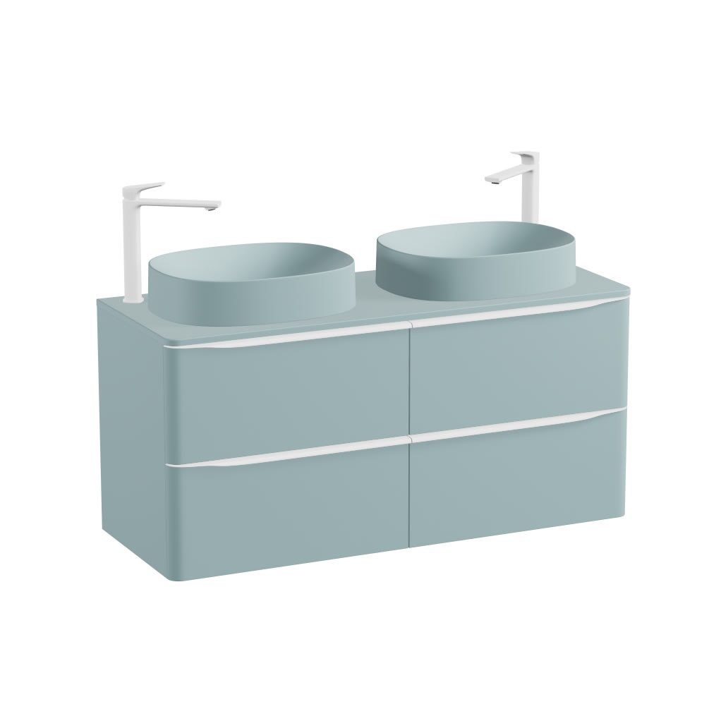 Vado Cameo 1200mm Cove Blue Wall Hung 4 Drawer Vanity Unit, Worktop & Basin