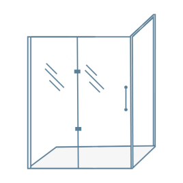 iconographic image of a frameless shower enclosure with hinged door