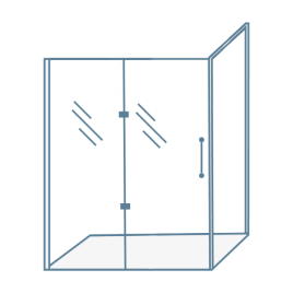 iconographic image of a frameless shower enclosure with hinged door