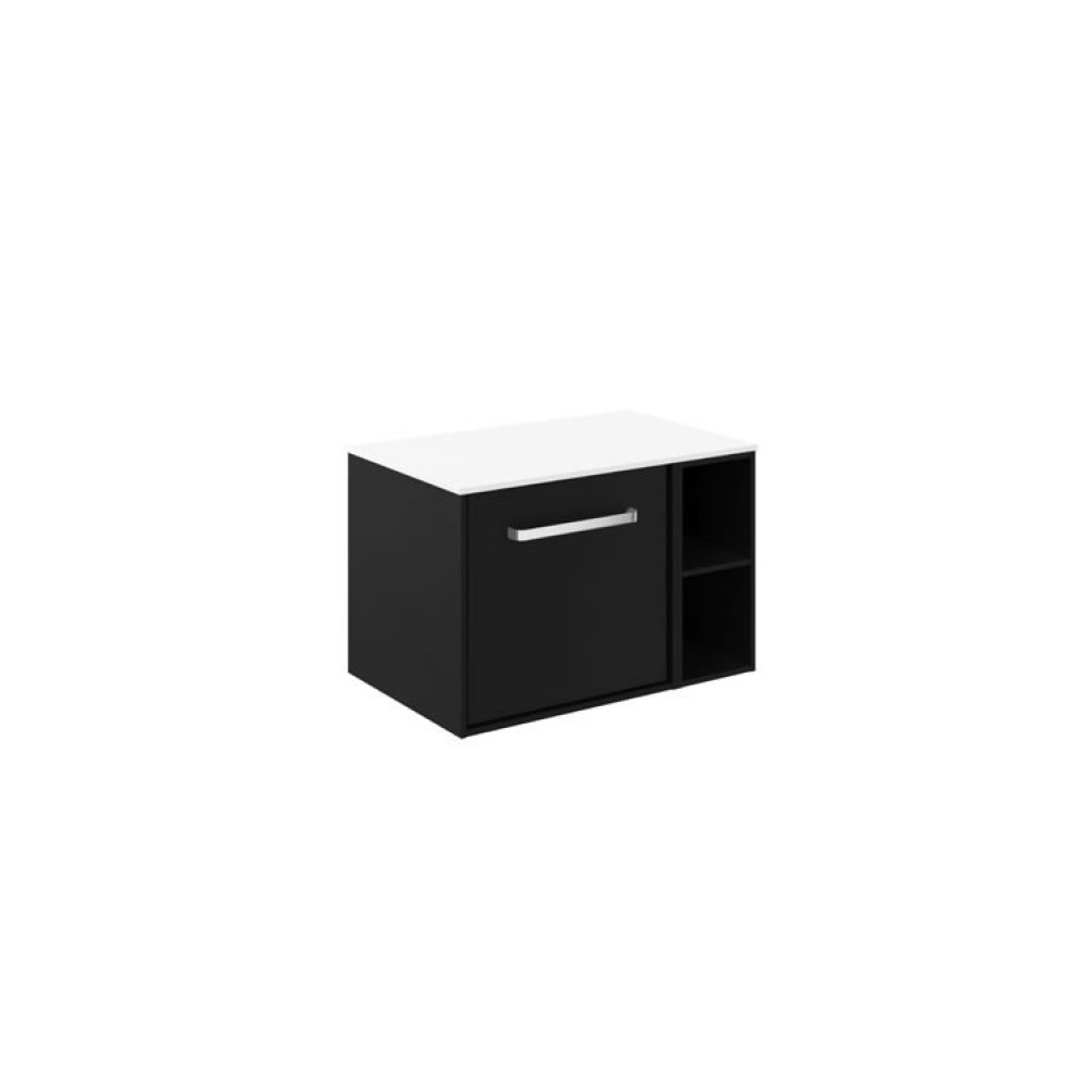 Cutout image of Crosswater Infinity 700mm Matt Black Vanity Unit & Polar White Worktop