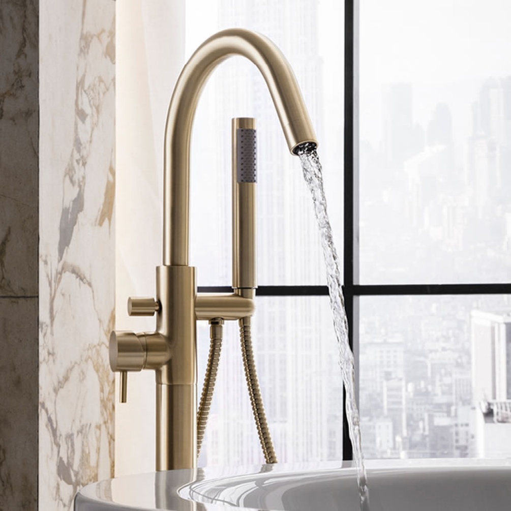Crosswater MPRO Brushed Brass Floorstanding Bath Shower Mixer - Image 1