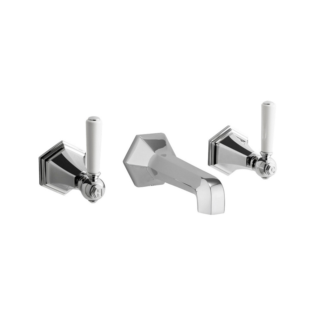 Cut out image of the Crosswater Waldorf Chrome 3 Tap Hole White Lever Handle Wall Mounted Basin Mixer