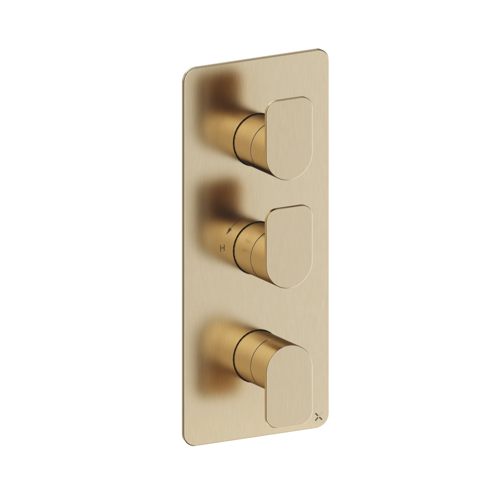 Crosswater Fuse Brushed Brass Thermostatic 2 Outlet 3 Handle Shower Valve