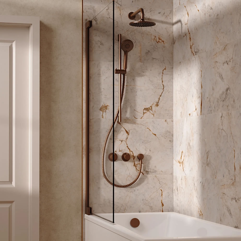 Lifestyle image of Crosswater Module Brushed Bronze Triple Outlet Slide Rail Shower Bath Set