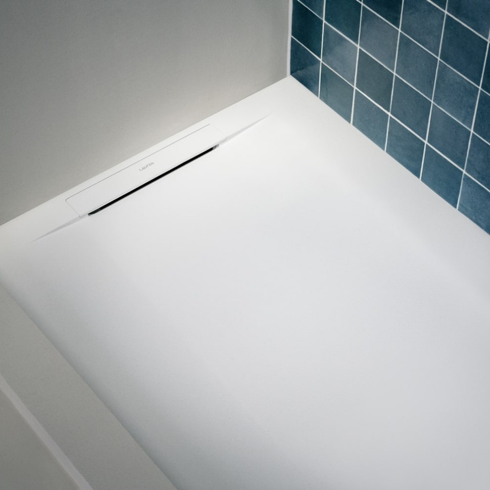 Lifestyle close up image of Laufen Pro S Marbond 1600mm x 800mm 34mm Slip Resistant Rectangular Shower Tray