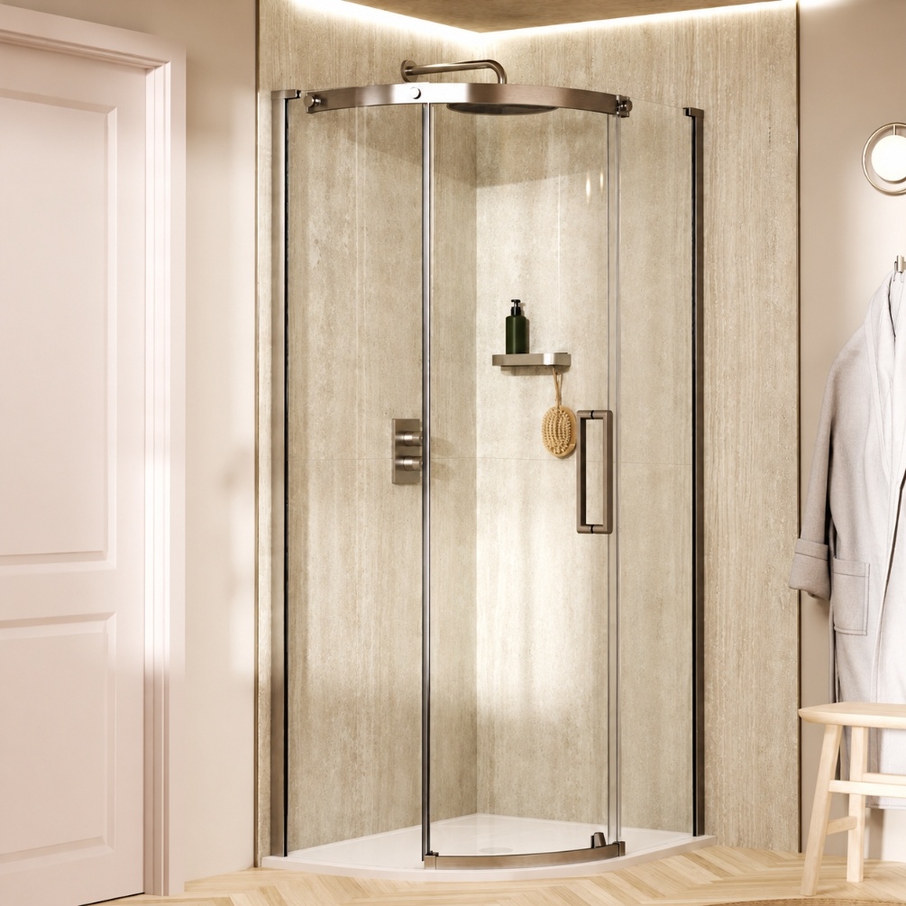 Crosswater Optix 10 Brushed Nickel 1000mm x 800mm Quadrant Shower Enclosure Set LIFESTYLE