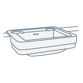 iconography image of an oblong or rectangular semi-recessed bathroom sink/basin