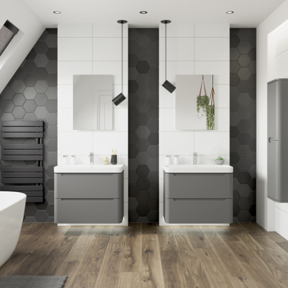 Apex Matt Grey 2 Drawer Wall Hung Vanity Unit & Basin