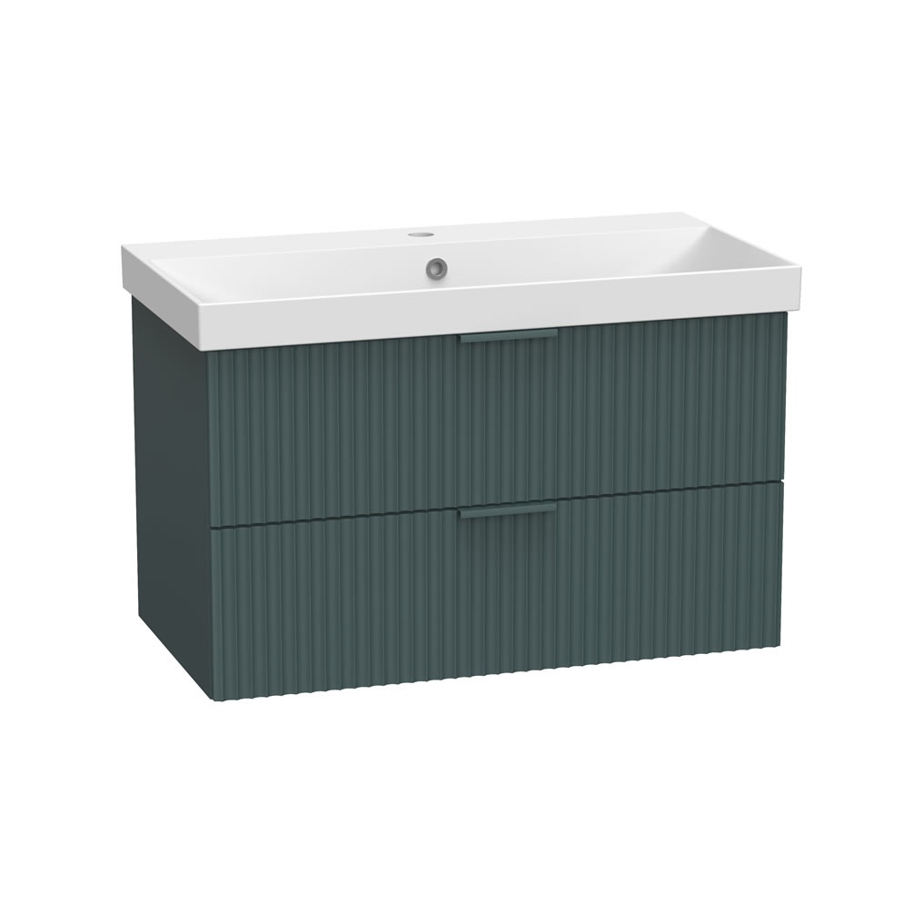 Tavistock Cadence Fluted 800mm Viridian Green Wall Hung Vanity Unit & Basin