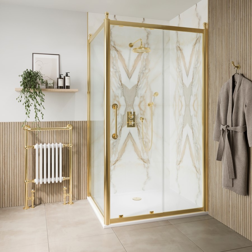 Burlington Classique 1850 1700mm Gold Sliding Shower Door With Side Panel