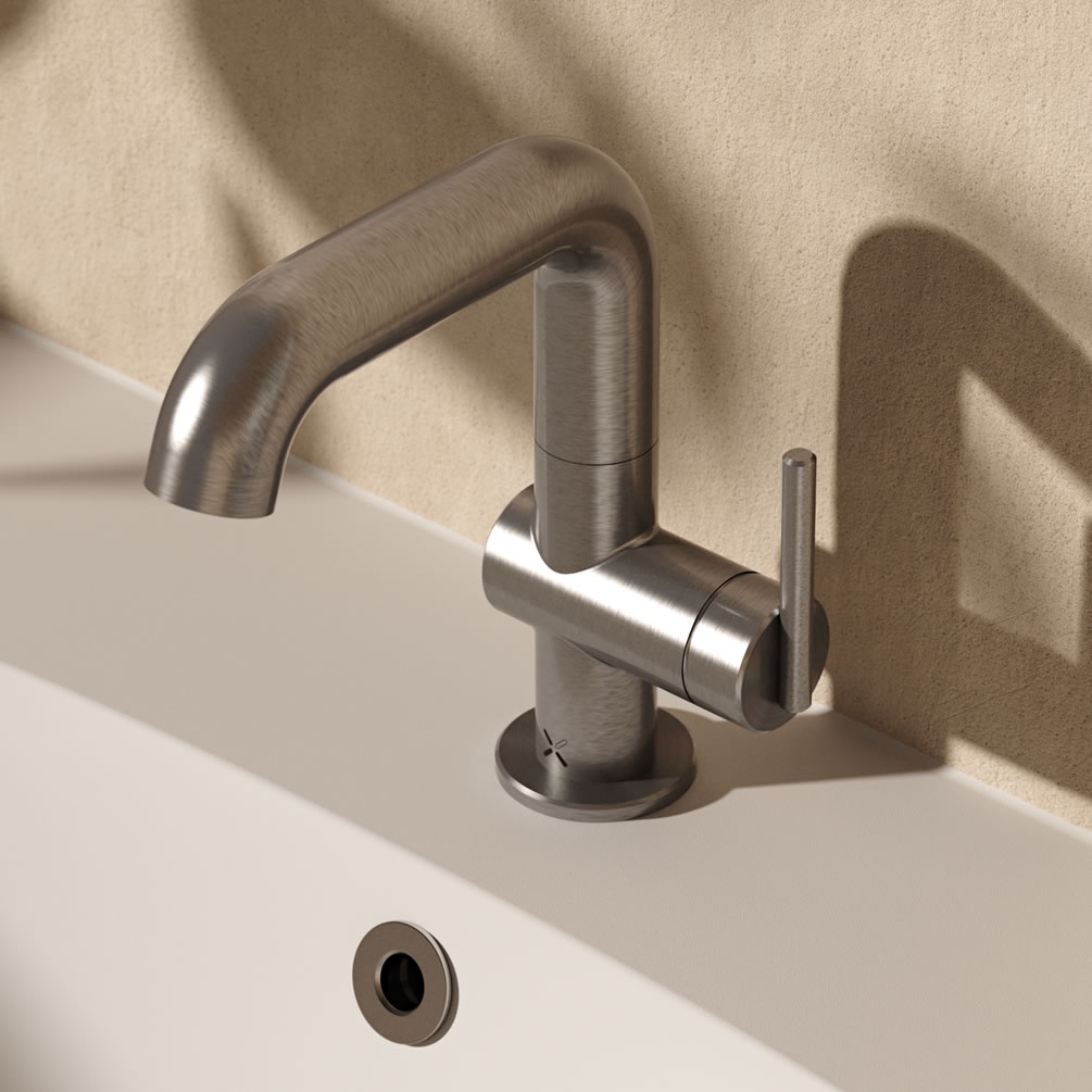 Crosswater 3ONE6 Lever Stainless Steel Basin Mixer With Swivel Spout
