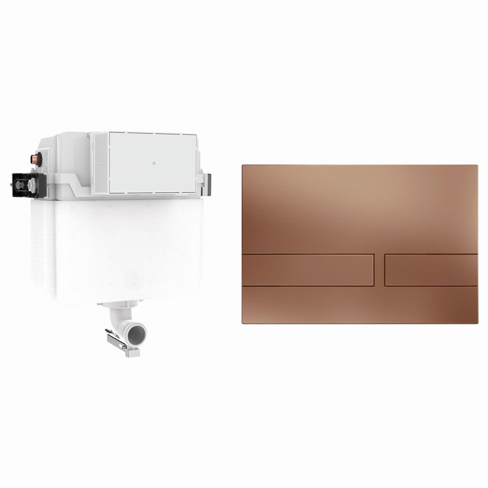 Cutout image of Crosswater 460mm Concealed Back-to-Wall Cistern & Venue Brushed Bronze Dual Flush Plate