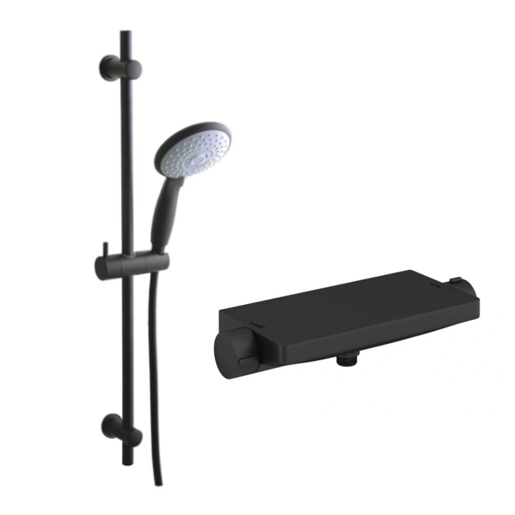 Cut out image of the Britton Hoxton Matt Black Thermostatic Shower Valve & Slide Rail Kit