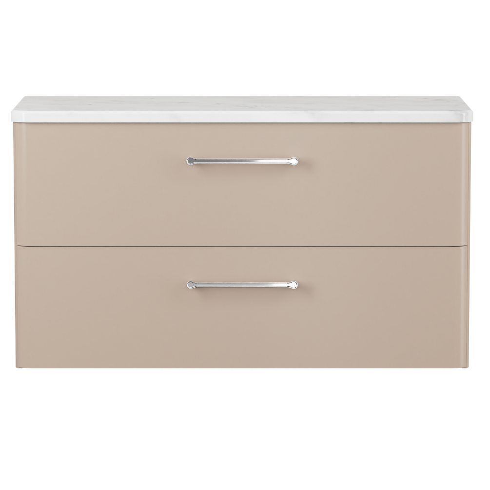 Product cut out photo of Britton Bathrooms Camberwell 1000mm Warm Beige Wall Hung Vanity Unit with Chrome Handles C100DDM Front Angle