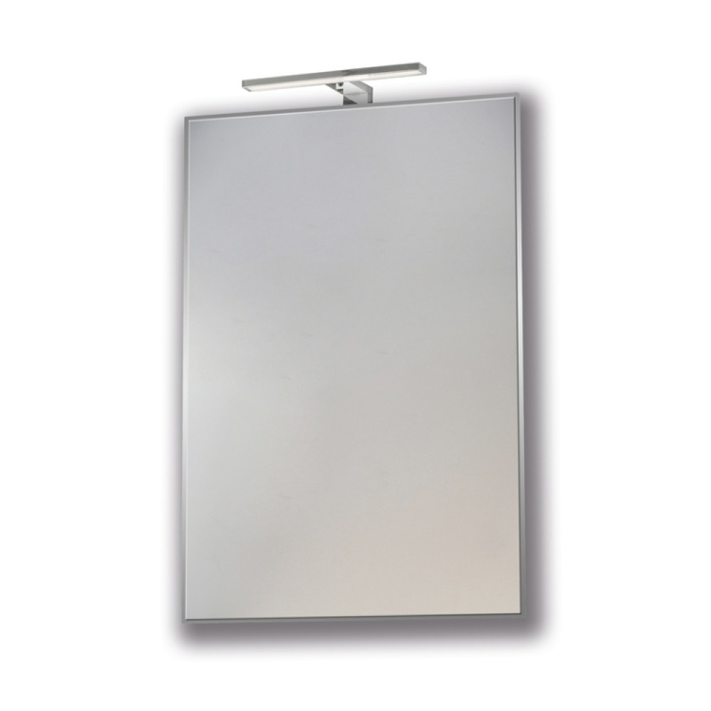 Product Cut out image of Origins Living Metro Polished Framed Rectangular Mirror with an overhead light