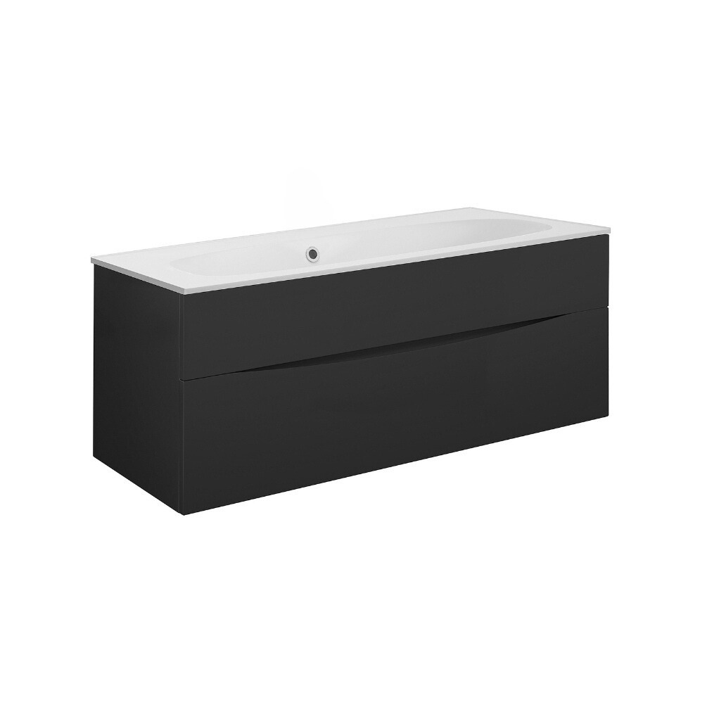 Product Cut out image of the Crosswater Glide II Matt Black 1000mm Double Drawer Unit with Matt White 0 Tap Hole Basin