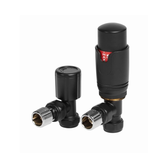 Redroom Black Angled Thermostatic Rad Valves | Sanctuary