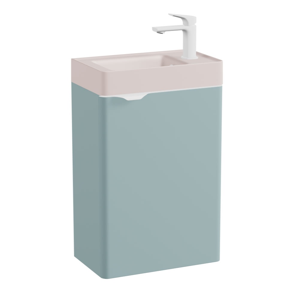 Vado Cameo 400mm Cove Blue Wall Hung Vanity Unit & Pink Basin - Right Hand