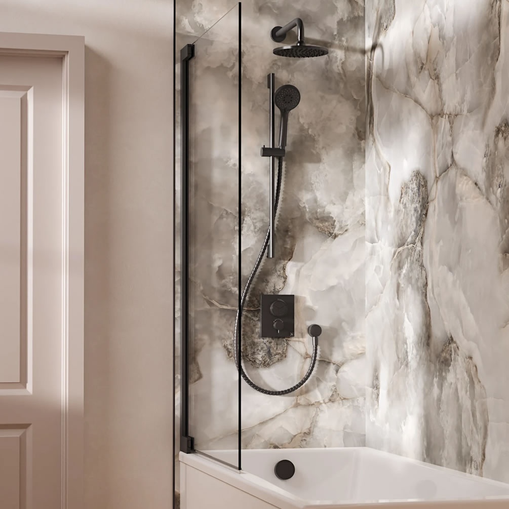 Lifestyle image of Crosswater Crossbox Push Slate Triple Outlet Slide Rail Shower Bath Set
