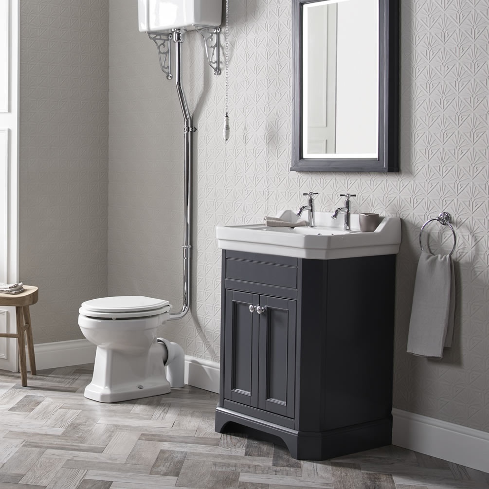 Tavistock Vitoria 600mm Matt Pebble Grey Freestanding Unit & Basin - Lifestyle 1