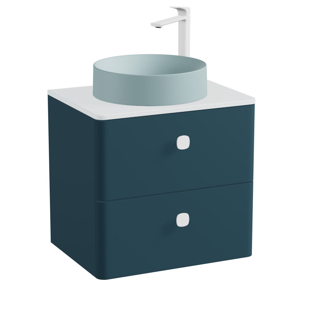 Vado Cameo 600mm Atlantic Blue Wall Mounted Vanity Unit, Arctic White Worktop & Cove Blue Basin