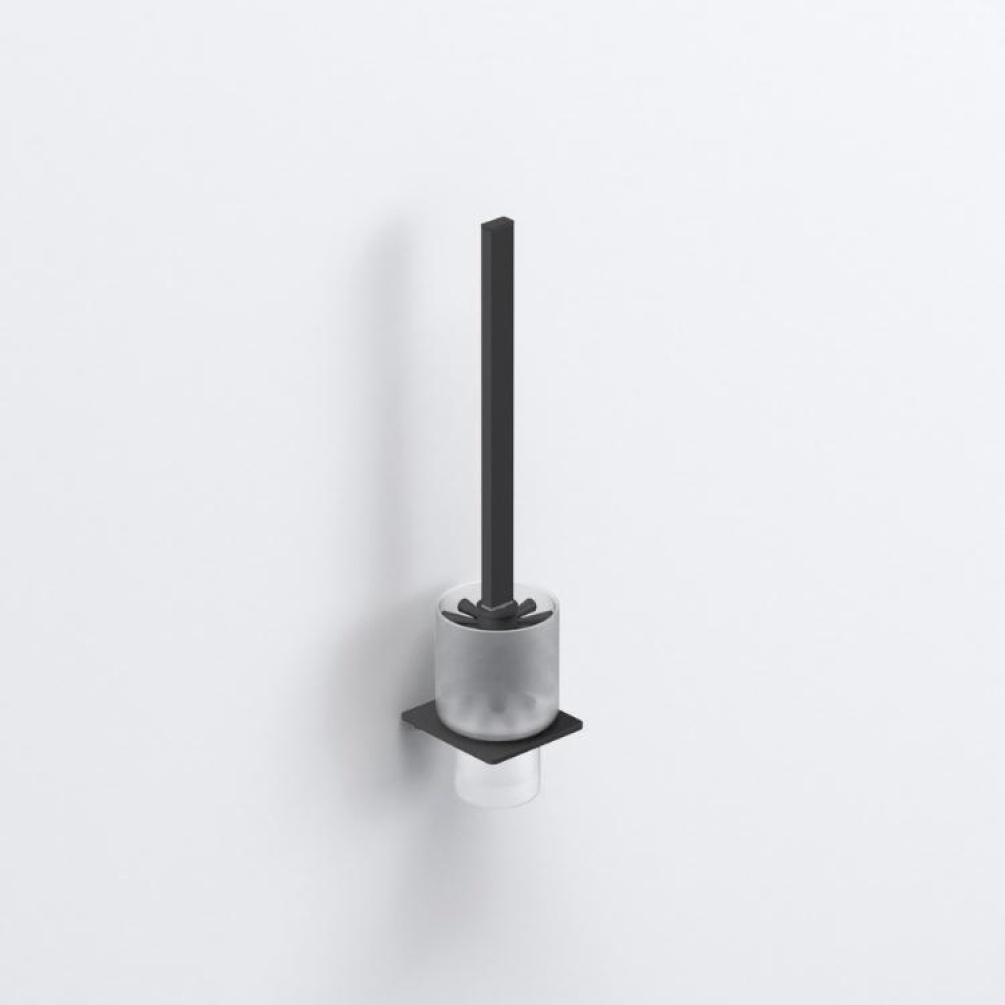 Close up product image of the Origins Living S Cube Matt Black Toilet Brush Set