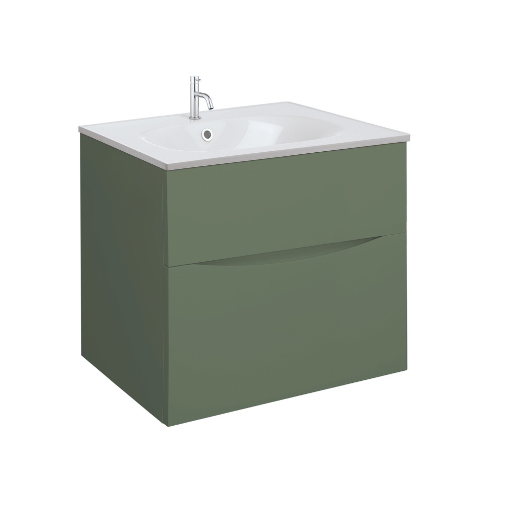 Product Cut out image of the Crosswater Glide II Sage Green 600mm Double Drawer Unit with Cast Mineral Marble 1 Tap Hole Basin
