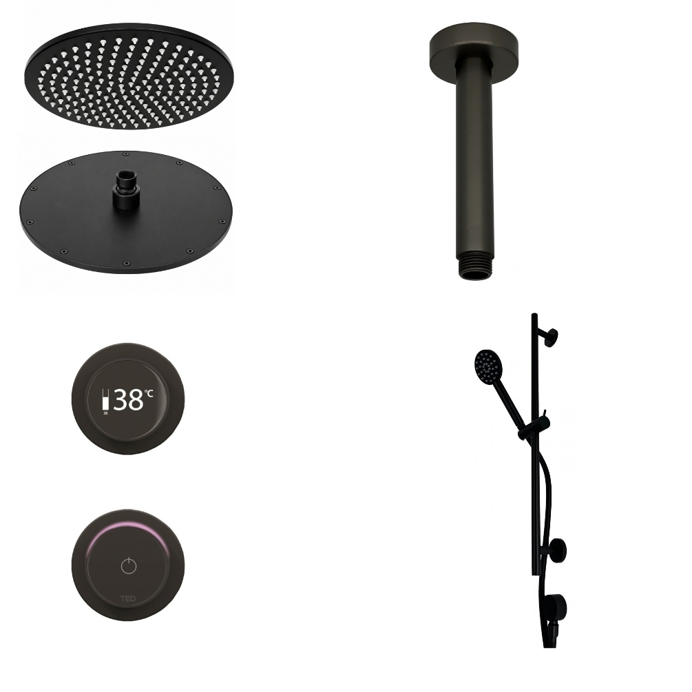 Ted Togo Matt Black Ring Valve Ceiling arm Cut Out