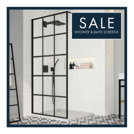image of square grid shower screen with text saying sale shower and bath screens for cheap bath shower screens category