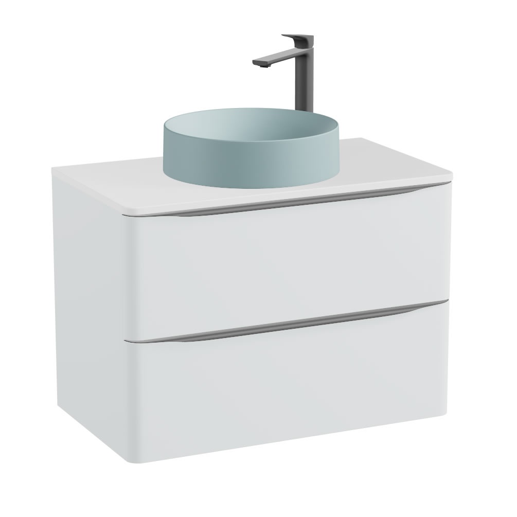 Vado Cameo 600mm Arctic White Wall Hung 2 Drawer Vanity Unit, Gloss Worktop & Cove Blue Basin