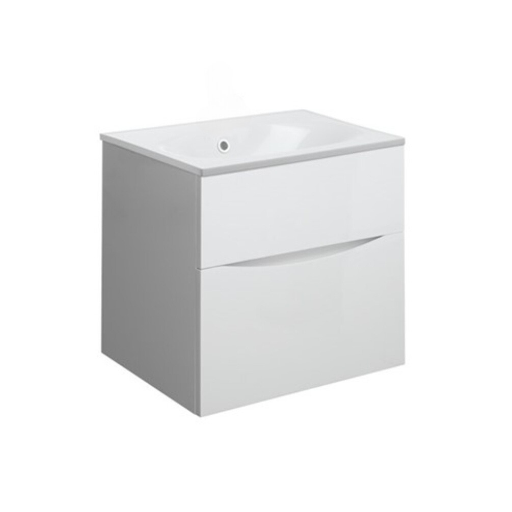 Product Cut out image of the Crosswater Glide II White Gloss 500mm Double Drawer Unit with Cast Mineral Marble 0 Tap Hole Basin