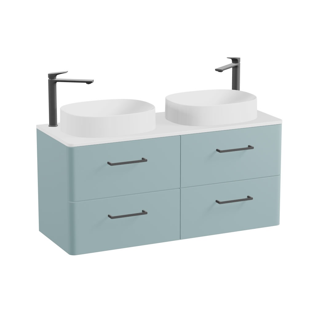 Vado Cameo 1200mm Cove Blue Wall Hung 4 Drawer Vanity Unit, Gloss Worktop & Oval Basin