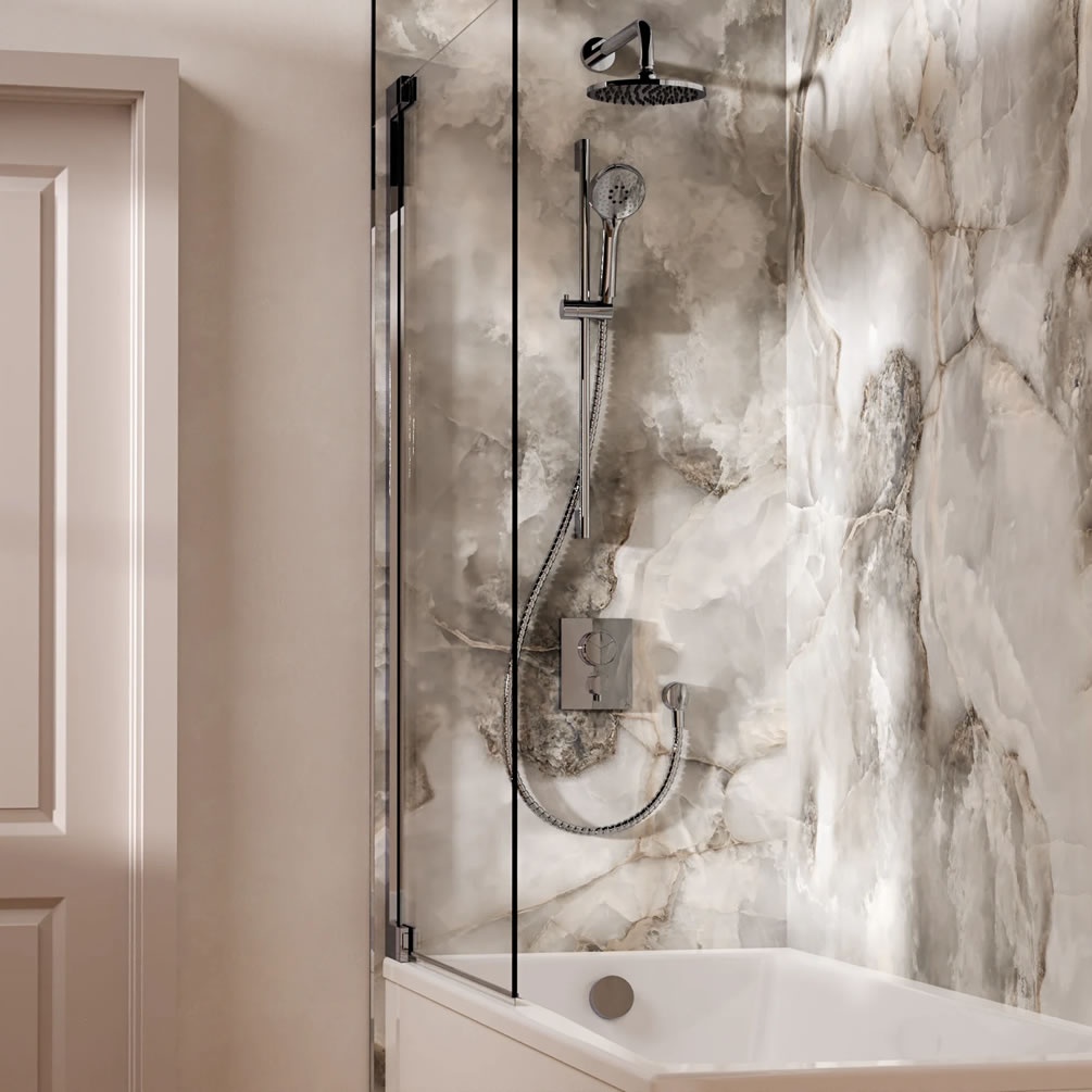 Lifestyle image of Crosswater Crossbox Push Chrome Triple Outlet Slide Rail Shower Bath Set