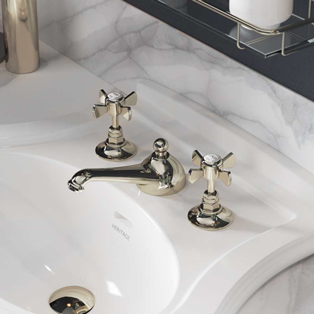 Lifestyle Photo of Heritage Dawlish Vintage Gold 3 Taphole Basin Mixer