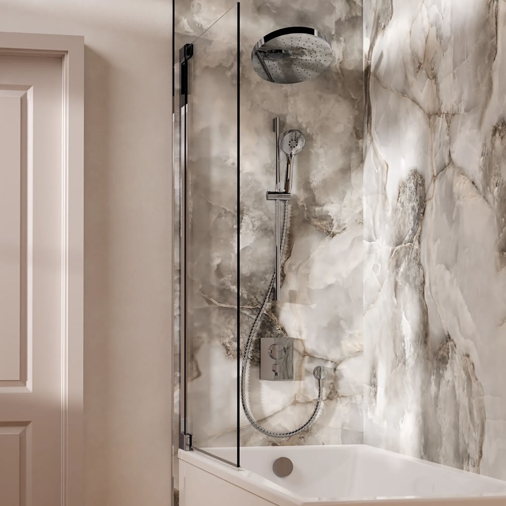 Lifestyle image of Crosswater Crossbox Push Chrome Triple Outlet Revive Slide Rail Shower Bath Set
