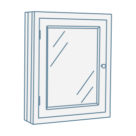 iconography image of a single mirrored bathroom cabinet/single one door mirrored bathroom cabinet