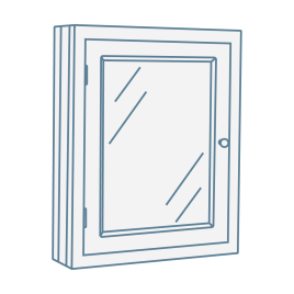 iconography image of a single mirrored bathroom cabinet/single one door mirrored bathroom cabinet
