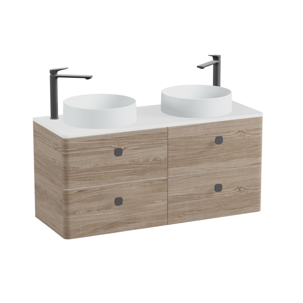 Vado Cameo 1200mm Natural Oak Wall Hung 4 Drawer Vanity Unit, Gloss Worktop & Arctic Basin
