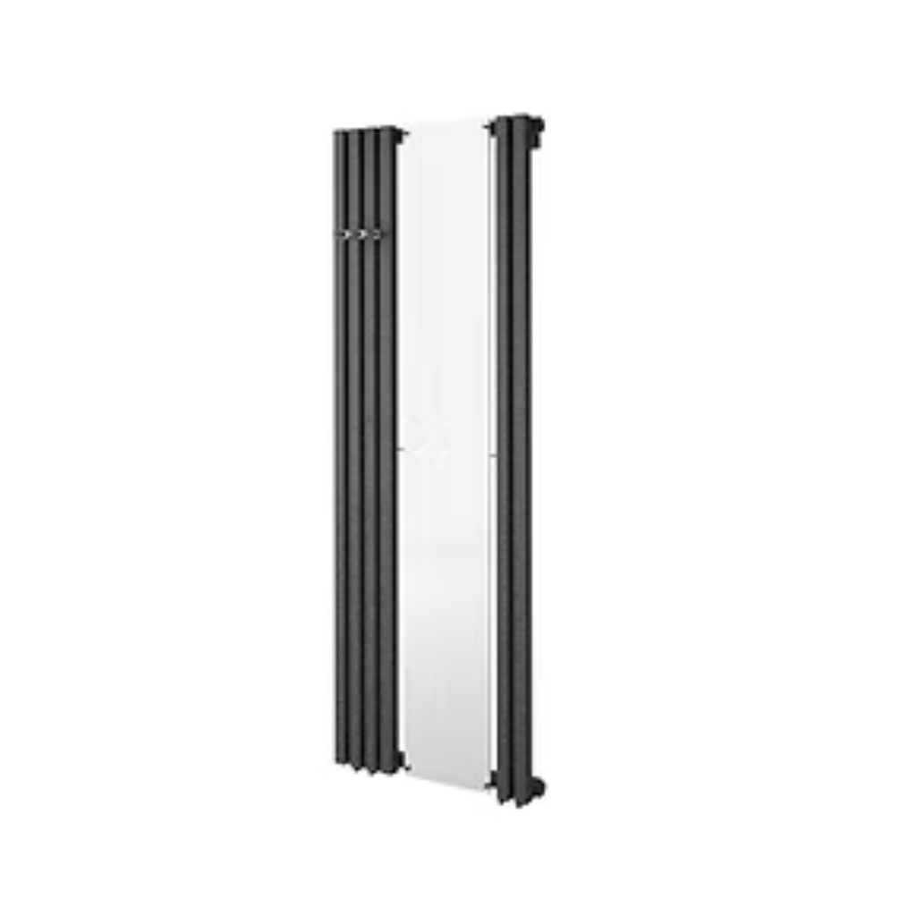 Product cut out image of the Radox Image D 1500mm x 535mm Textured Black Heated Radiator with Offset Mirror