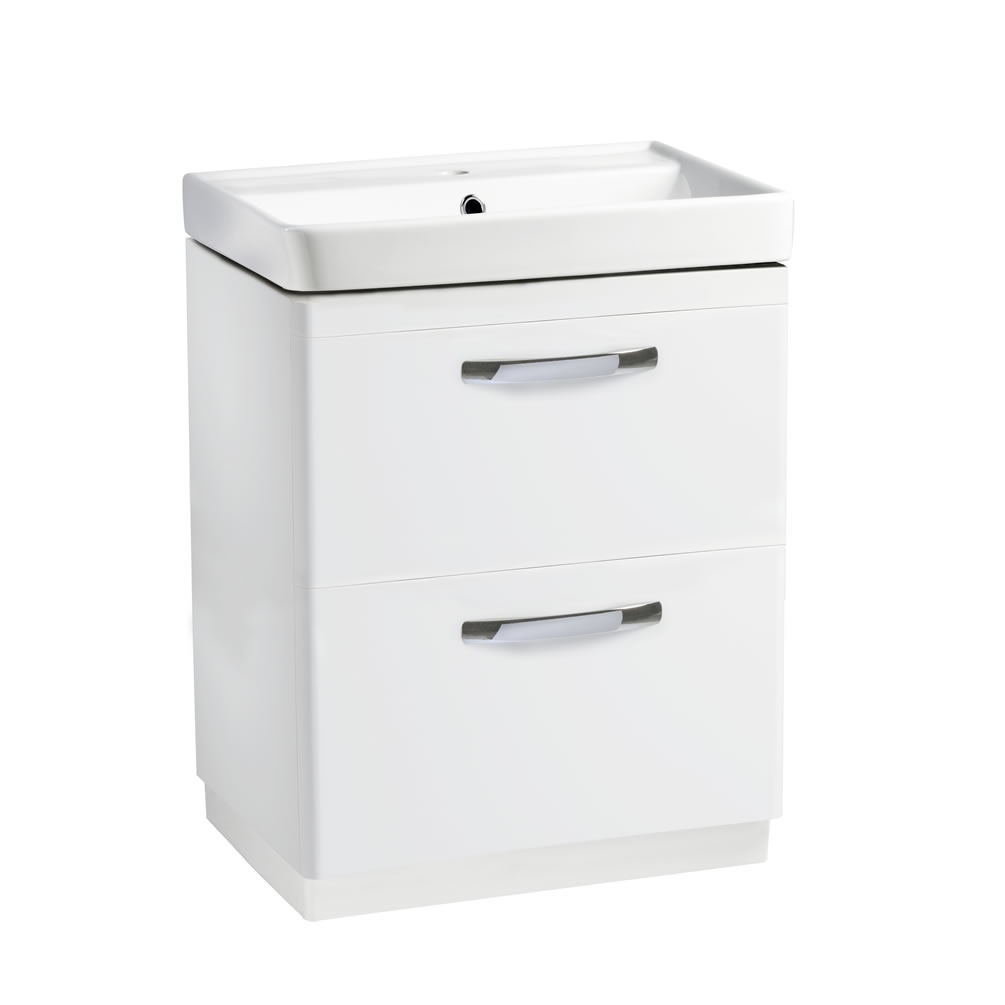 Tavistock Compass 600mm Gloss White Freestanding Double Drawer Unit & Basin