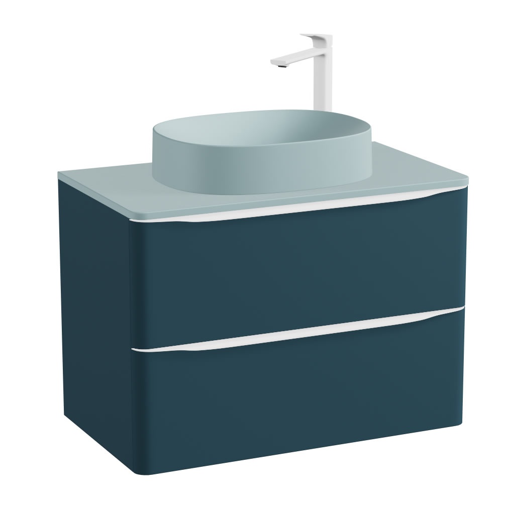 Vado Cameo 800mm Atlantic Blue Wall Hung 2 Drawer Vanity Unit, Cove Blue Worktop & Basin