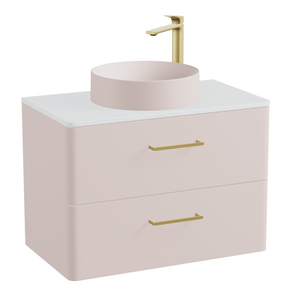 Vado Cameo 800mm Pink Clay Wall Hung 2 Drawer Vanity Unit, Arctic Worktop & Pink Basin