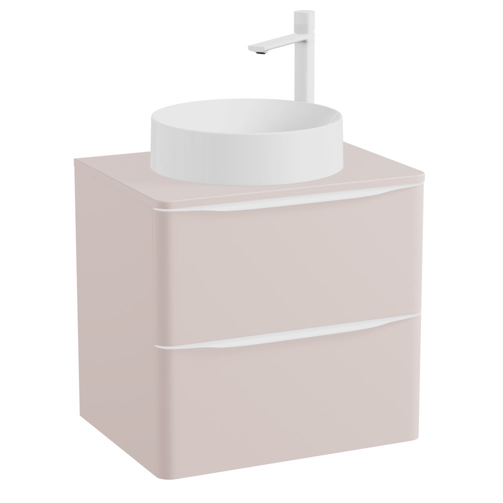 Vado Cameo 600mm Pink Clay Wall Hung 2 Drawer Vanity Unit, Pink Worktop & Gloss Basin