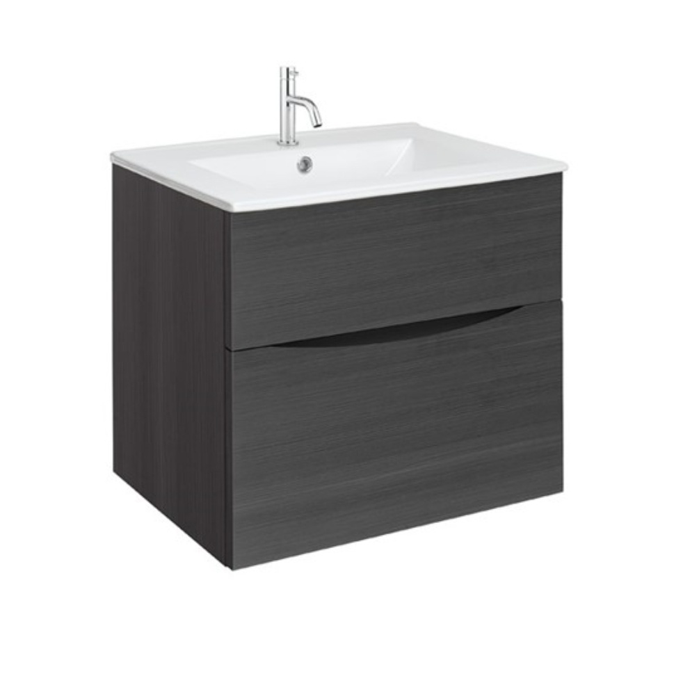 Product Cut out image of the Crosswater Glide II Steelwood 600mm Double Drawer Unit with Matt White 1 Tap Hole Basin