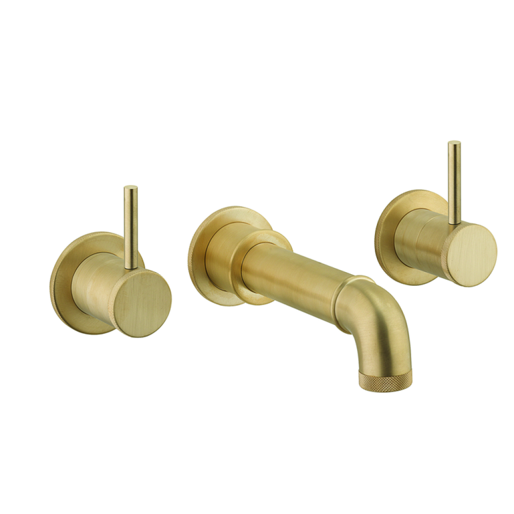 Photo of Crosswater MPRO Industrial Unlacquered Brushed Brass Bath Spout & Wall Stop Taps
