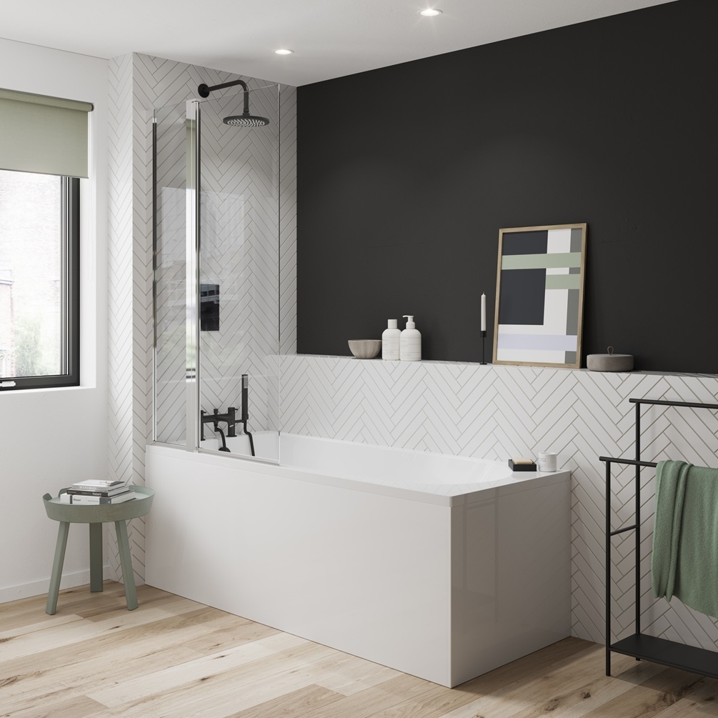 lifestyle image of britton cleargeen reuse 1700mm x 750mm in wooden floored bathroom