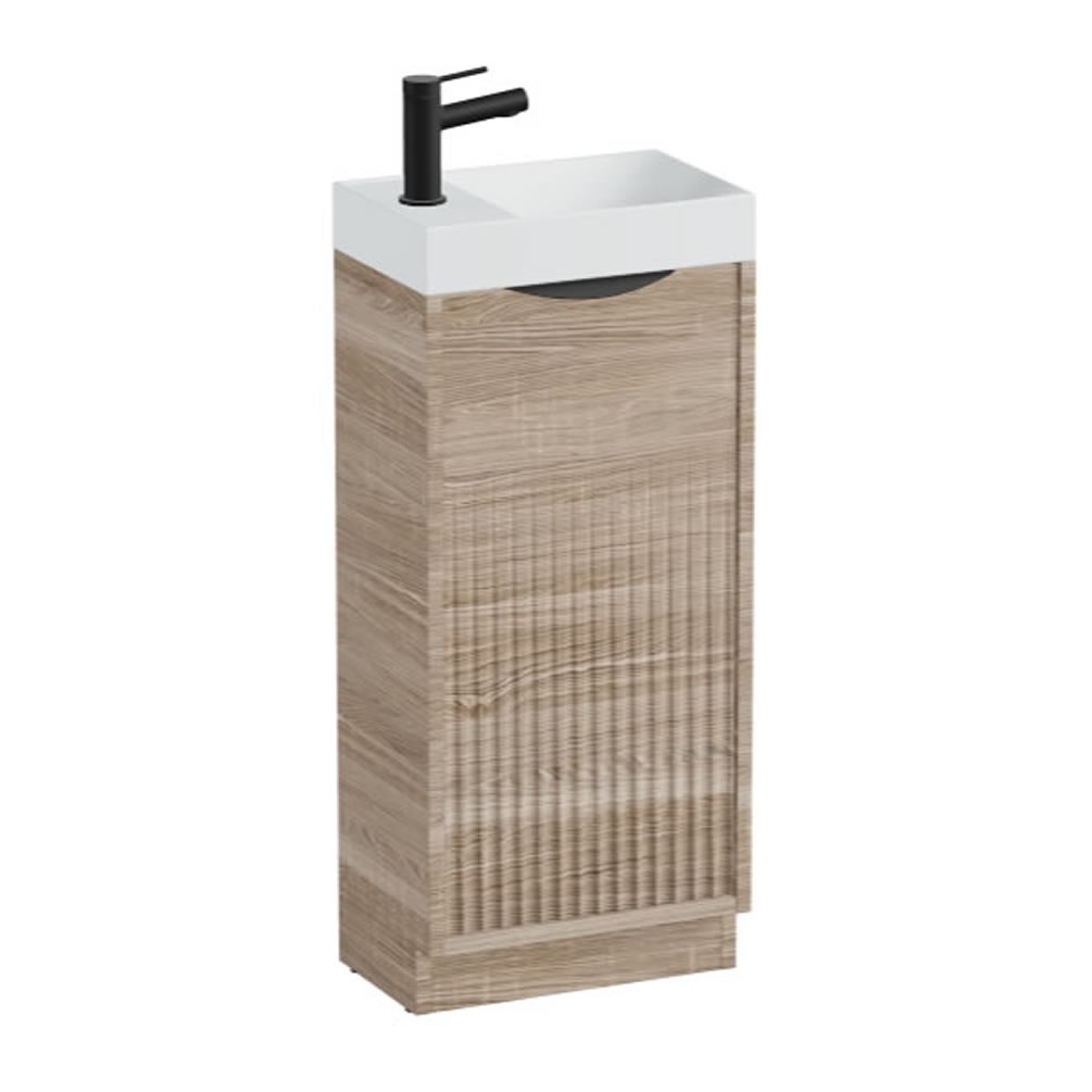 Vado Safari Fluted 400mm Natural Oak Floor Mounted Cloakroom Vanity Unit & Mineral Basin