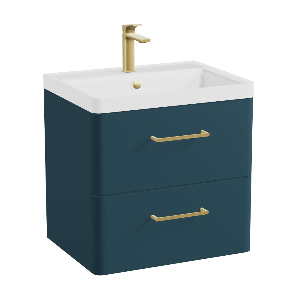 Vado Cameo 600mm Atlantic Blue Wall Hung 2 Drawer Vanity Unit & White Basin
